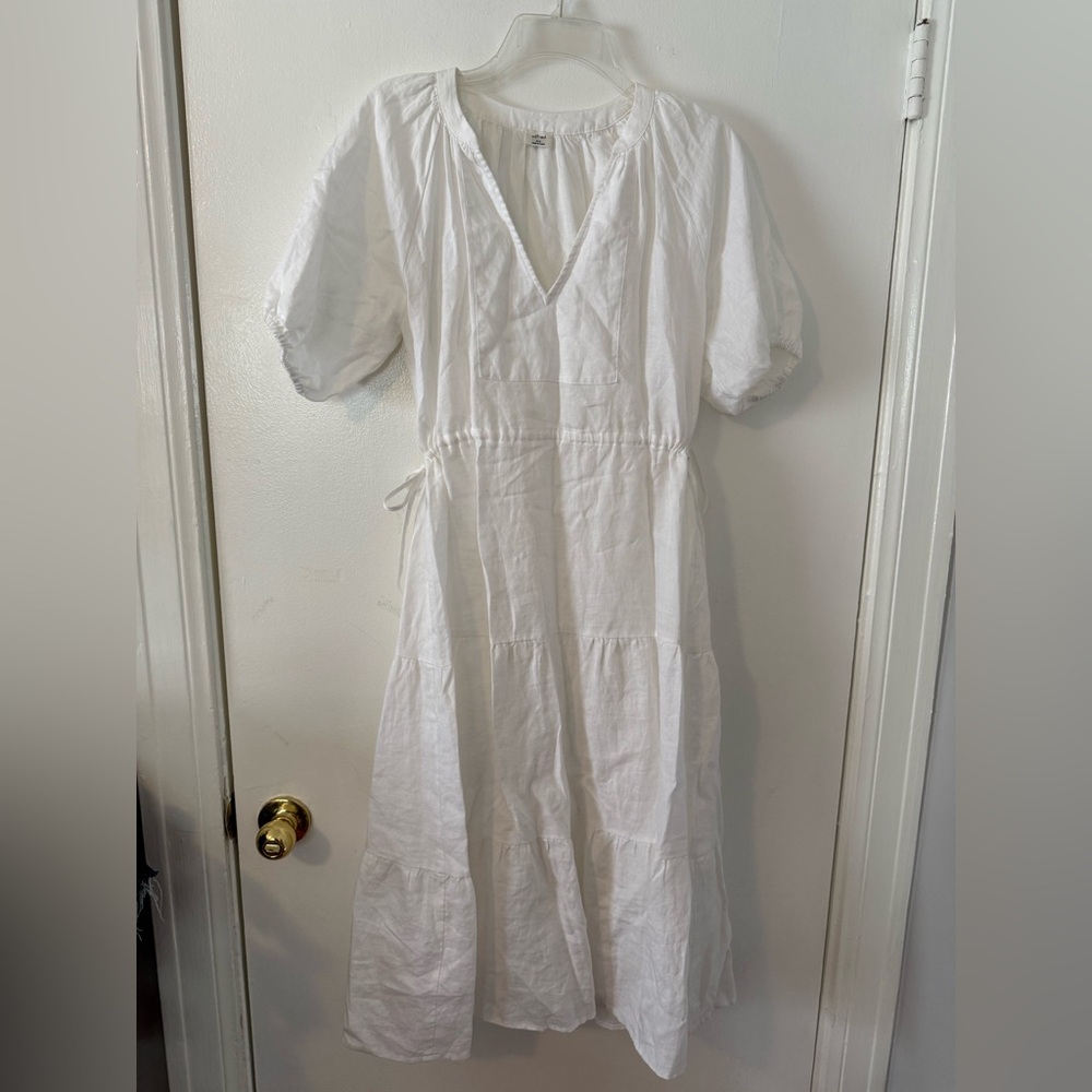 Wilfred Decadence White Linen Dress Tiered Organic Linen Midi Dress - Picture 6 of 8